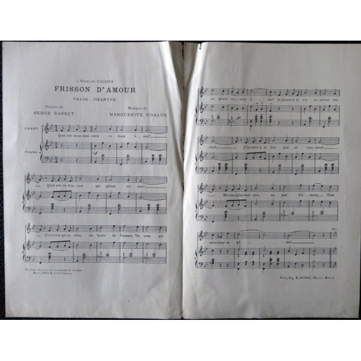 Frisson d'amour valse chantée Paroles Serge Basset musique Margueritte Ugalde, Enoch & Cie Editeurs