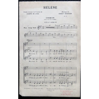 Héléne drame lyrique en 2 actes  Chœur pour voix de femmes de Leconte de Lisle Musique de Ernest Chausson, E. Baudoux Editeur