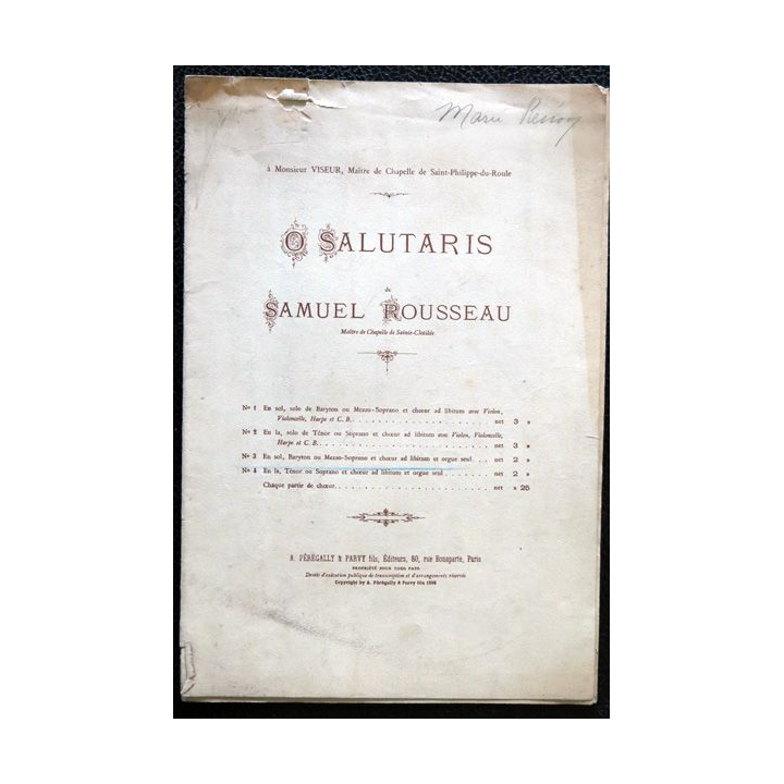 O Salutaris de Samuel Trousseau édité par A. Pérégally & Parvy fils Editeurs