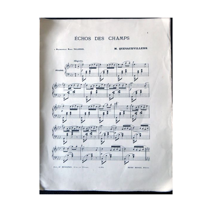Echos des champs divertisement pour piano par M. Quevauxvillers, Au Ménestrel Henri Heugel Editeur