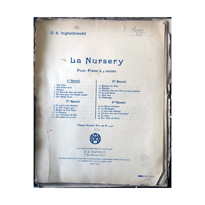 La Nursery pour piano à quatre mains 1° receuil de D.E. Inghelbrecht, Editions littéraires et musicales A.Z Mathot