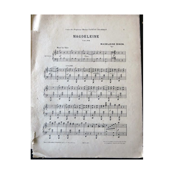 Magdeleine valse pour piano par Madeleine Binon édité par J. Haakman-Cartier Editeurs
