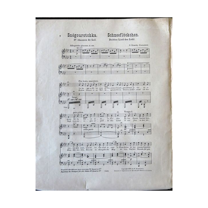 Snégourrotchka (fleur des neiges) opéra en 4 actes Musique de N. Rimsky-Korsakow, W. Bessel & Cie Editeurs