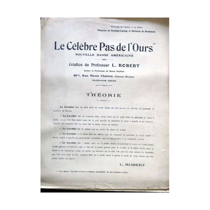Le célèbre Pas de l'Ours nouvelle danse américaine du Professeur L. Robert, Salabert Editeur Paris