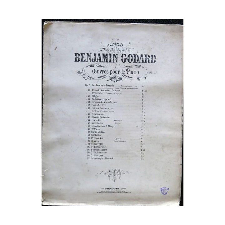 Benjamin Godard Œuvres pour piano - Op 6 Les contes de Perrault, Durand &  Schoenewrk Editeurs