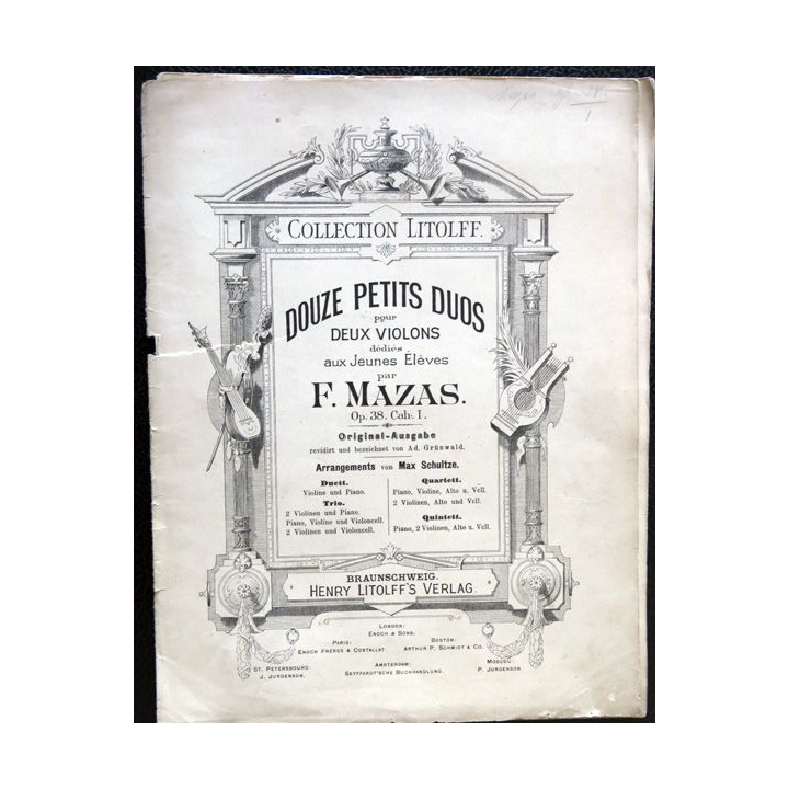 Mazas 12 petits duos pour 2 violons Op 38 cahier N° 1, Arrangement Max Schultze, Collection Litolff