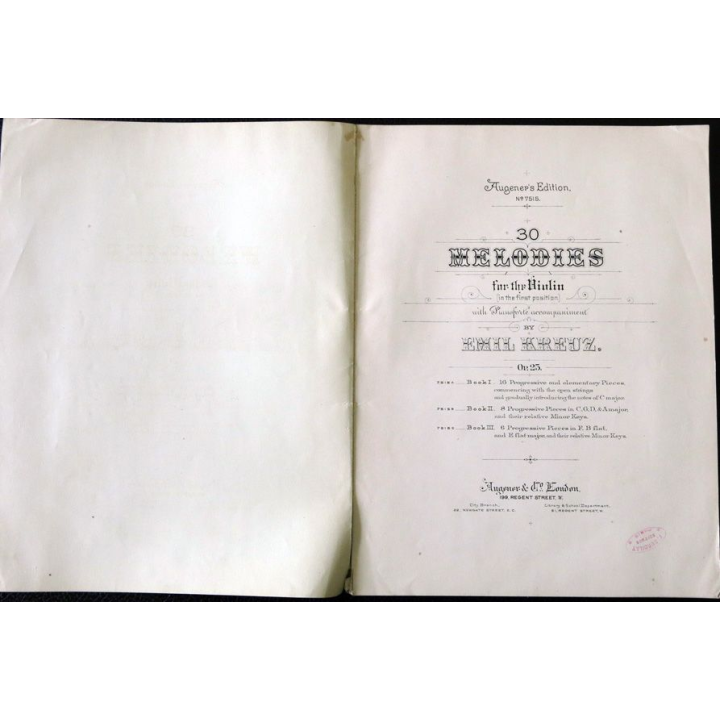 Emil Kreuz - 30 mélodies Op 25 Book I violin et Pianoforte,Augener's Edition London