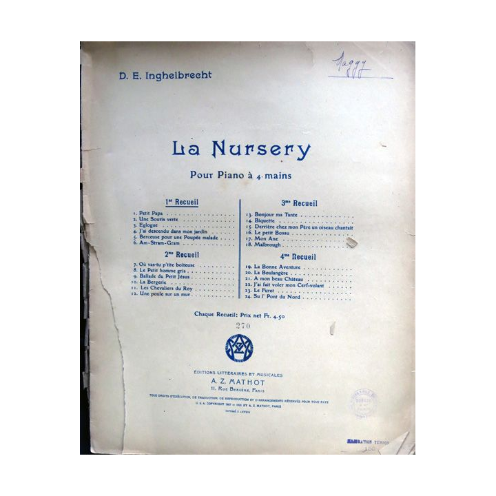 La Nursery pour piano à quatre mains 2° receuil de D.E. Inghelbrecht, Editions littéraires et musicales A.Z Mathot