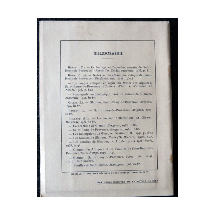 Glanum - Notice archéologique par H. Rolland, Imprimerie générale du sud-Ouest H. Tillaud & Cie