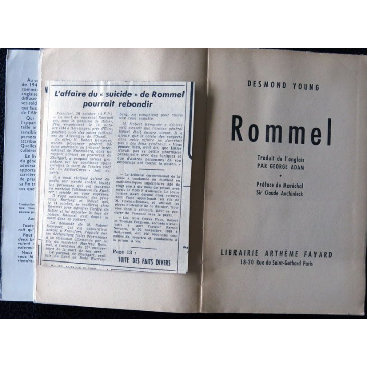 Rommel de Desmond Young aux éditions Arthème Fayard & Cie (1951)