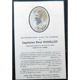 Carte de prière pour le Capitaine Mouillet 1932