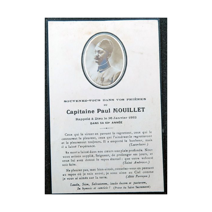 Carte de prière pour le Capitaine Mouillet 1932