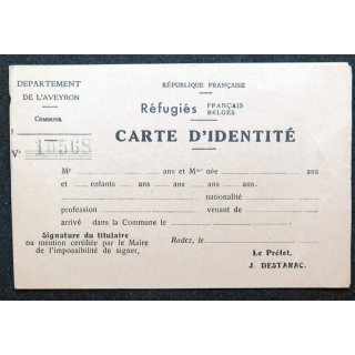 2 Cartes d'identité pour réfugiézs français et belges département Aveyroin 
