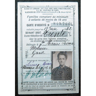 Carte de transport réduction pour famille nombreuse 1932