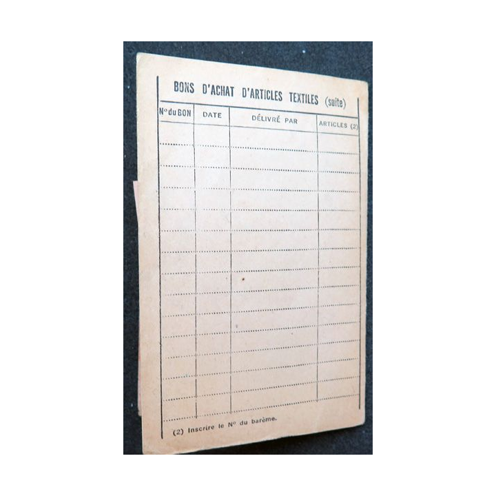 Carte de vêtements et d'articles textiles 1942 avec timbres