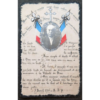 Rare carte de prières décorée à la main du 3 avril 1916