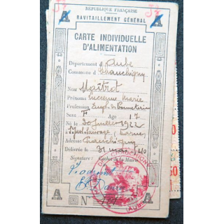 Carte individuelle d'alimentation 1940 avec timbres 1949