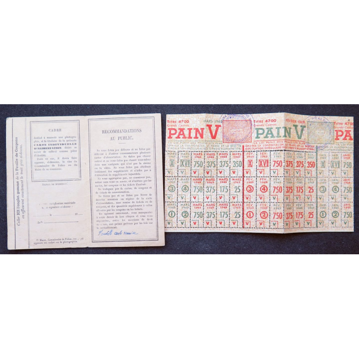 Carte individuelle d'alimentation 1940 avec timbres 1949