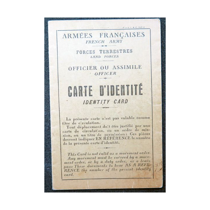 Carte d'identité militaire du lieutenant Leroux du 404° Pionniers 1940