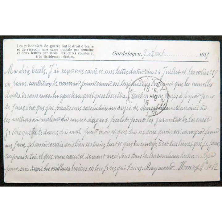 Carte postale de prisonnier de guerre 1915 