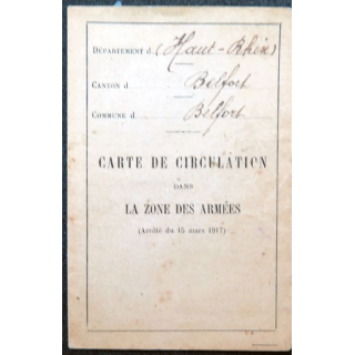 Carte de circulation dans la zone des Armées Belfort 1919