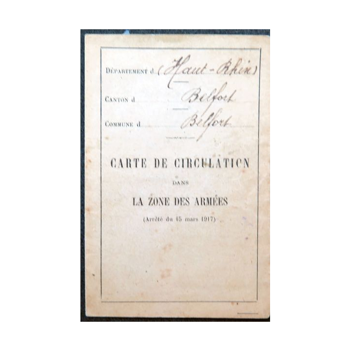 Carte de circulation dans la zone des Armées Belfort 1919