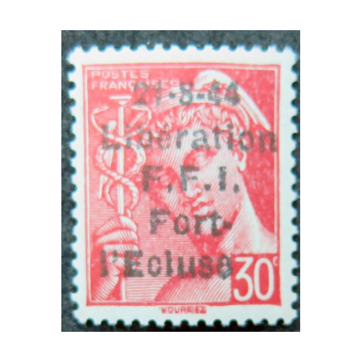 timbre Mercure 30 c légendé 21-8-44 libération F.F.I Fort l'Ecluse