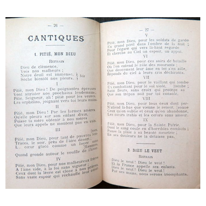 Carnet de prières et Chants pour le temps de la guerre par J. Bellouard 1915