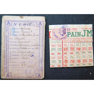 Carte individuelle d'alimentation 1941 avec timbres 1944 et 1949