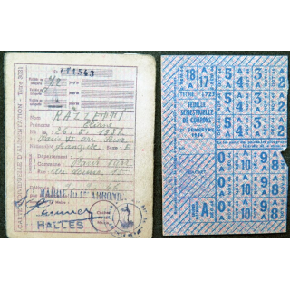 Carte individuelle d'alimentation 1946 avec timbres 1944 et 1947 et 1948