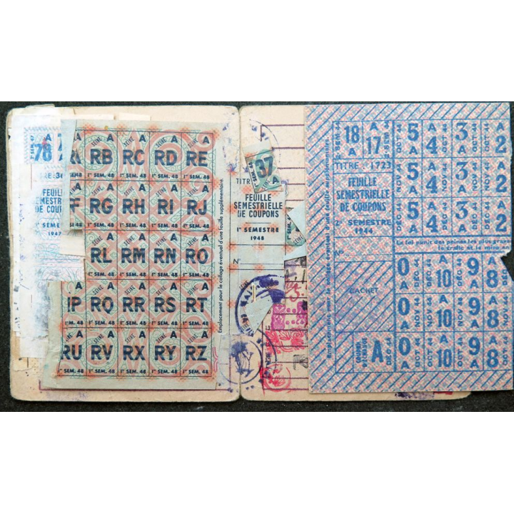 Carte individuelle d'alimentation 1946 avec timbres 1944 et 1947 et 1948