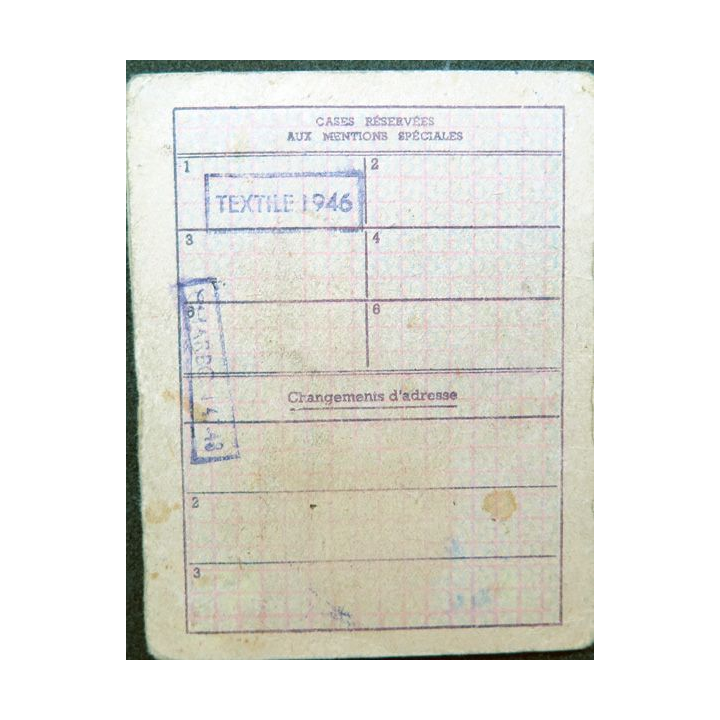 Carte individuelle d'alimentation 1946 avec timbres 1944 et 1947 et 1948