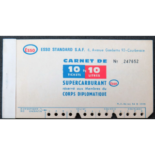 Carnet de 10 tickets de 10 litres de supercarburant réservé aux membres du Corps diplomatique