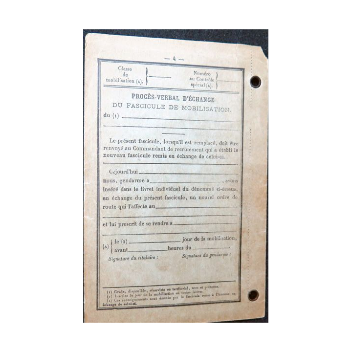 Fascicule de mobilisation de la Classe 1894 90° Régiment d'Infanterie Châteauroux édité en 1921