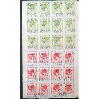 Lot de 142 timbres de l'assurance Le Monde allant du 21.02.1949 au 05/12/1960