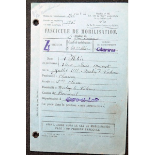 Fascicule de mobilisation de la Classe 1908 Chartres édité le 1° juin 1935