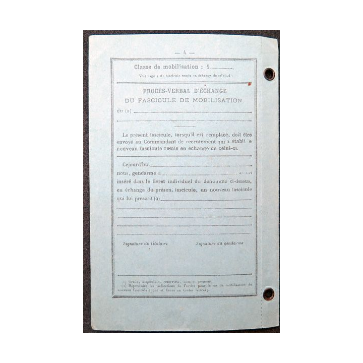 Fascicule de mobilisation de la Classe 1908 Chartres édité le 1° juin 1935