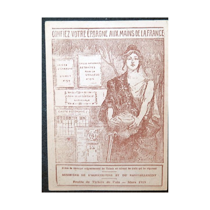 Feuille de 32 tickets de pain mars 1919 