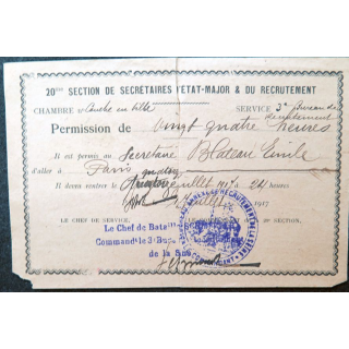 Feuille de permission de 24 heures du 1 juillet 1917