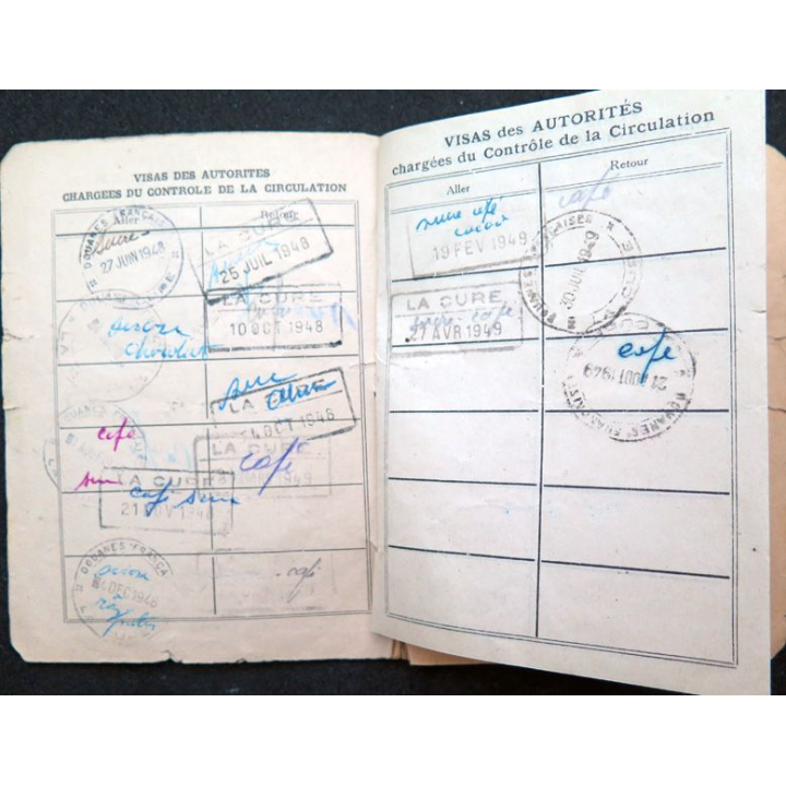 permis de circulation frontalière Morbier (Jura) zone frontalière Suisse 1947