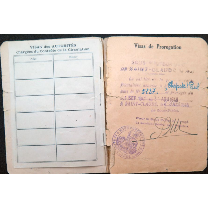 permis de circulation frontalière Morbier (Jura) zone frontalière Suisse 1947