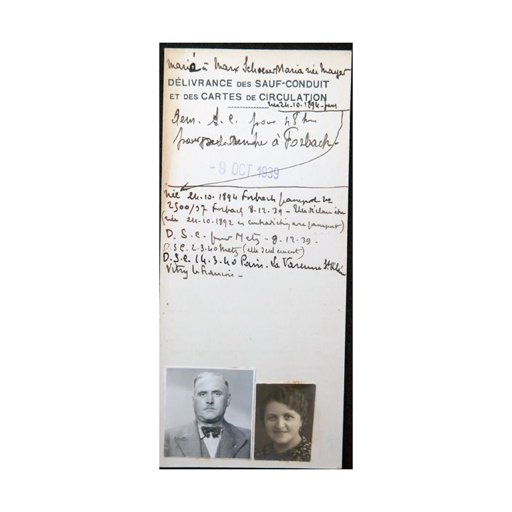 Sauf conduit et carte de circulation Forbach 1939