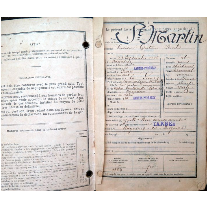 Livret militaire Classe 1906 de cavalerie Tarbes