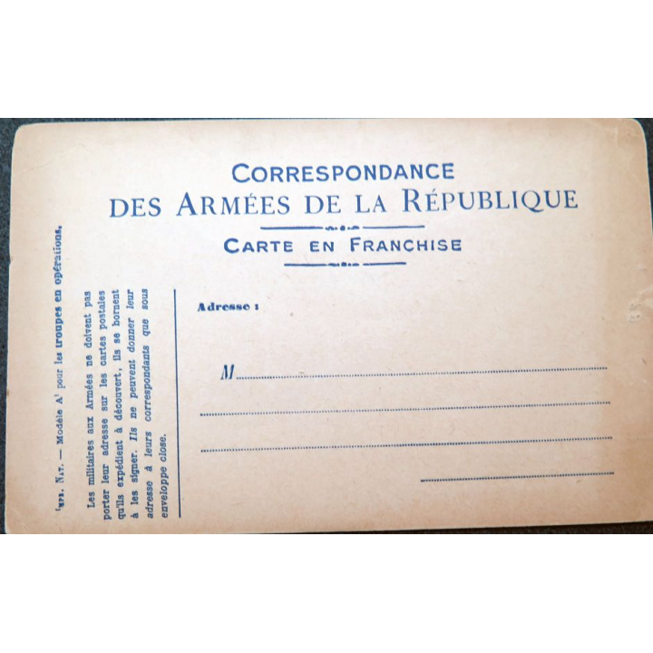 Carte en franchise de correspondance des armées de la République