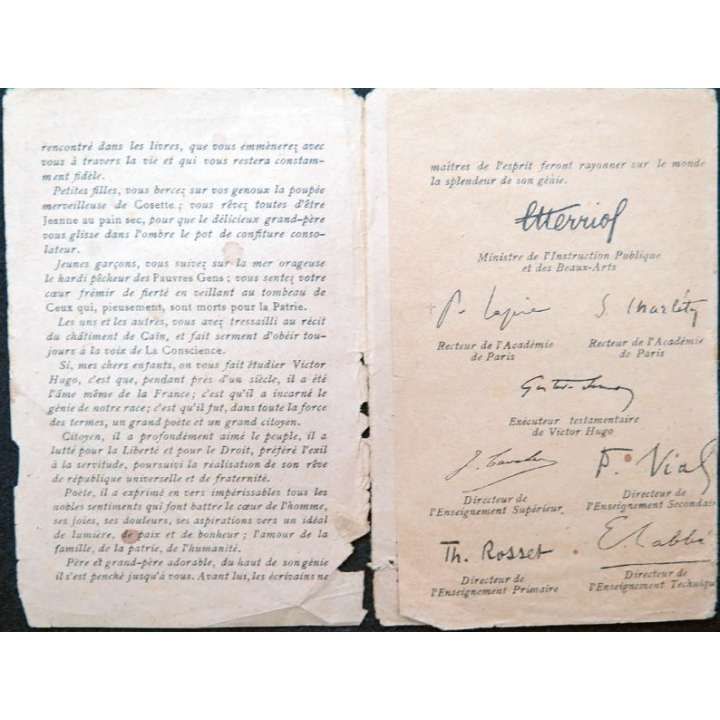 Petit fascicule de la Fondation Victor Hugo pour les élèves 1927