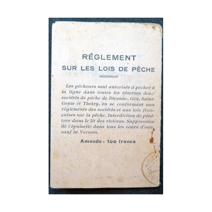 Carte de sociétaire bde la section gessienne de Pêche (GEX, Ain) 1947