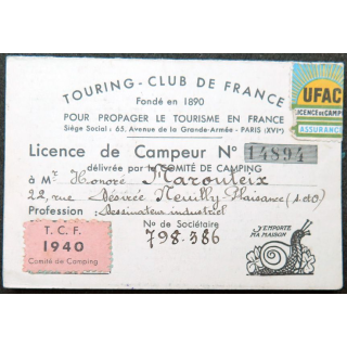 Licence de Campeur du Touring-Club de France 1940
