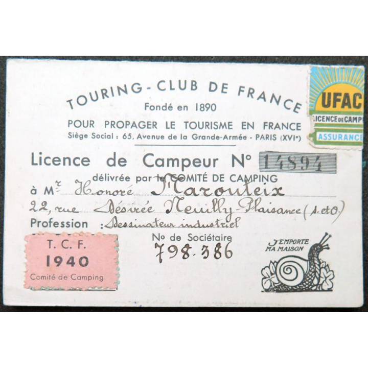 Licence de Campeur du Touring-Club de France 1940