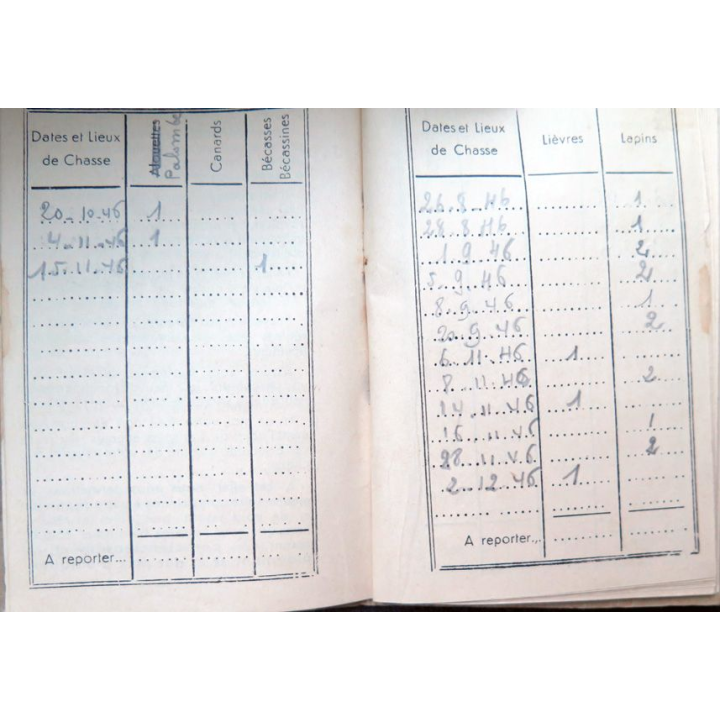 Carnet de Chasse offert par C. Celle 1946