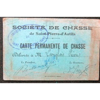 Carte permanente de Chasse de l'Eure Année 1946